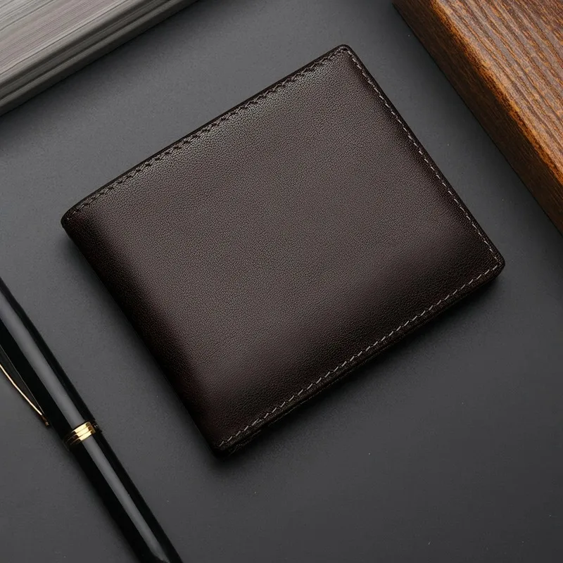 Premium Tri-fold Men's Leather Wallet Men's Short Wallet Rfid Anti-theft Swipe Multi-card