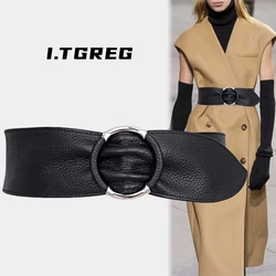 Genuine Leather Wide Waist Belt for Women – Stylish Accessory for Coats, Suits, Sweaters, and Skirts