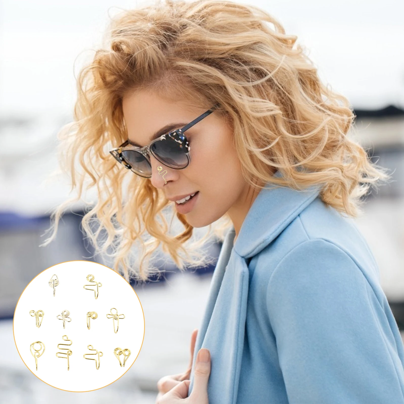 

10 Pcs Nose Ring Clip Fake Piercings Stainless Steel Rings Non Decorations Jewelry Non-Pierced Clips Jewelries