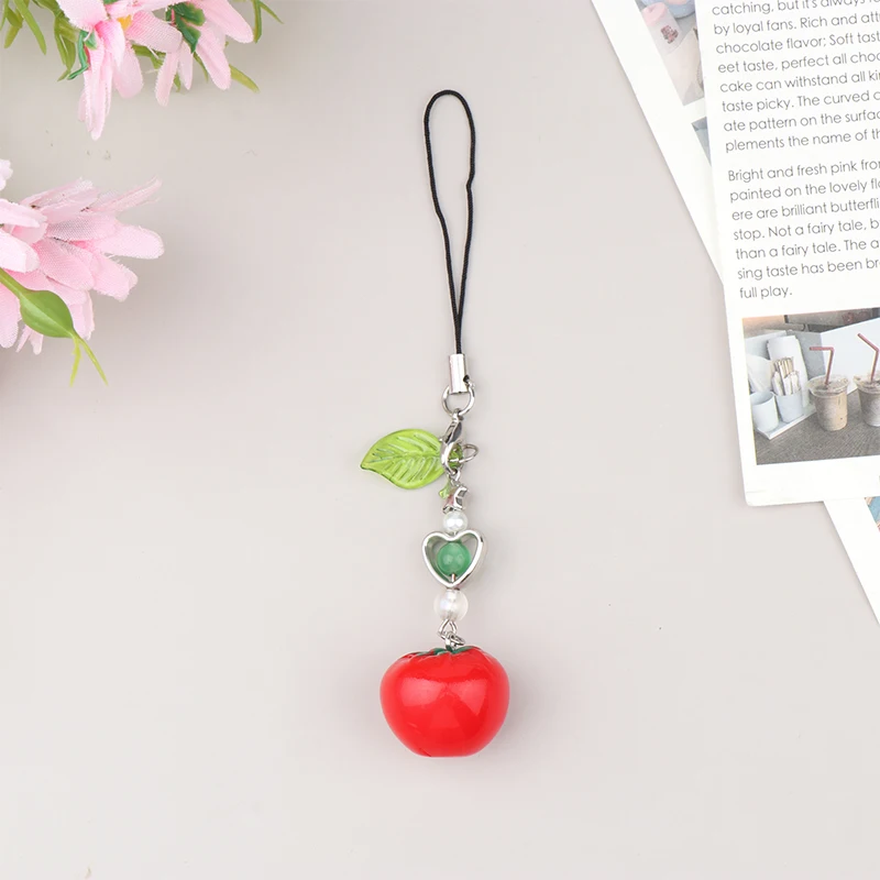 Sweet Simulated Tomato Phone Lanyard Cute Fruit Mobile Phone Strap Keychain For Girls Cellphone Chain Accessories