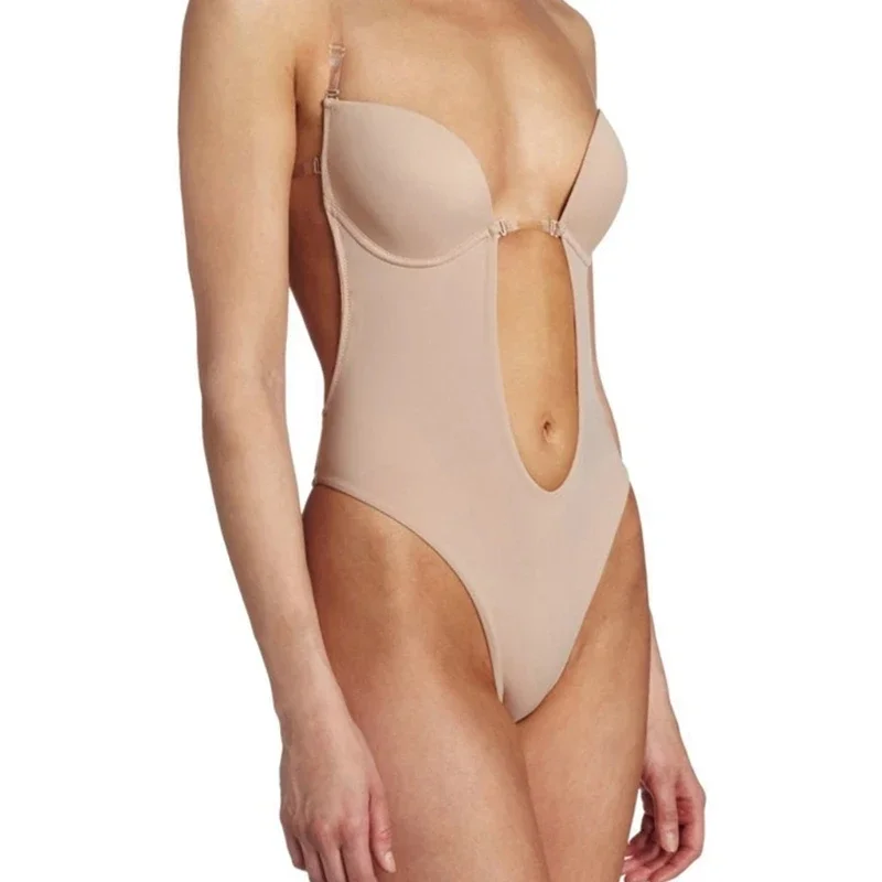 Invisible Shaper Bra Bodysuit Corset Backless Deep V-Neck U Plunge Thong Waist Trainer Clear Strap Padded Push Up Shapewear image 3