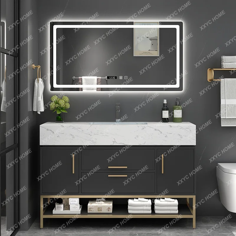 Marble Floor Bathroom Cabinet Combination One Piece Dropshipping Hotel Apartment Wash Basin