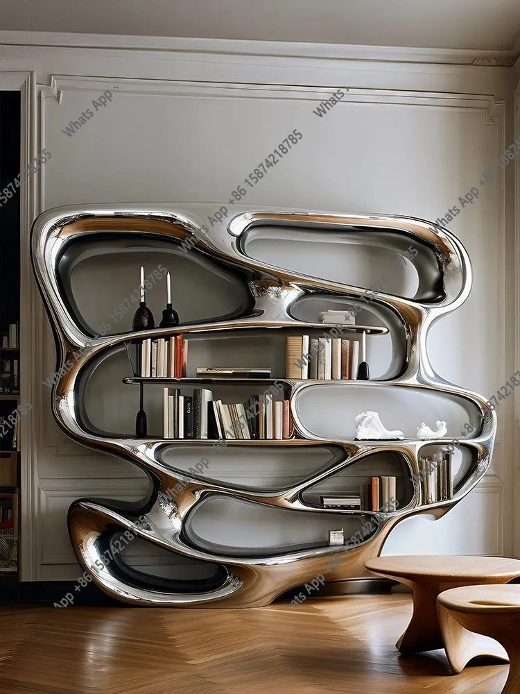 Nordic modern Italian porch cabinet original design steel and wood art creative bookshelf study storage bookcase