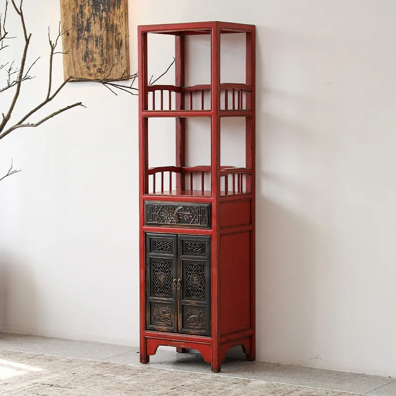 study storage bookshelf combination bookcase old retro wine cabinet decorative cabinet, entrance cabinet display cabinet