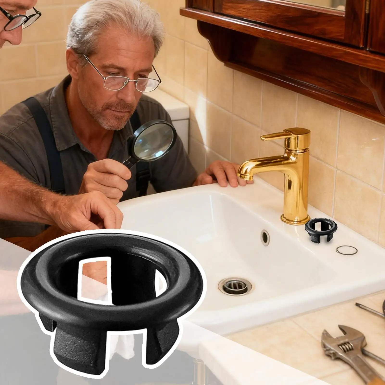 Sink Overflow Decor Ring Plastic Outlet Trim Cover Practical Replacement Accessory Fit Multiple Sizes Countertop Wash Basin