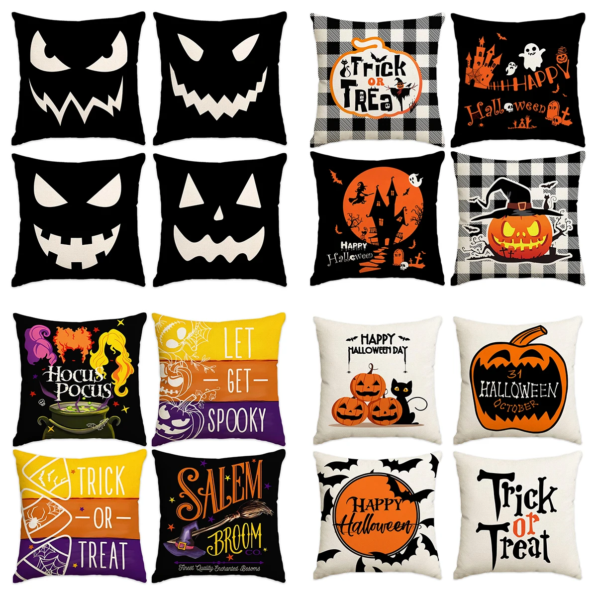 4pcs Halloween Cushion Covers, Vintage Buffalo Plaid, Jack‑o'‑lantern & Ghost Prints, for Halloween Home and Living Room Decor
