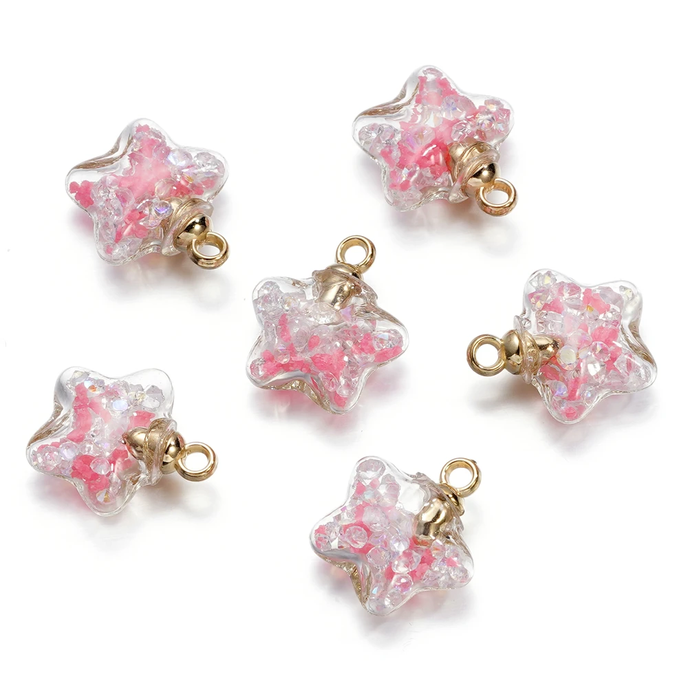 10Pcs 17x19mm Luminous Quicksand Beads Five-pointed Star Charms Pendants Ornaments for Necklace Earrings DIY Jewelry Making
