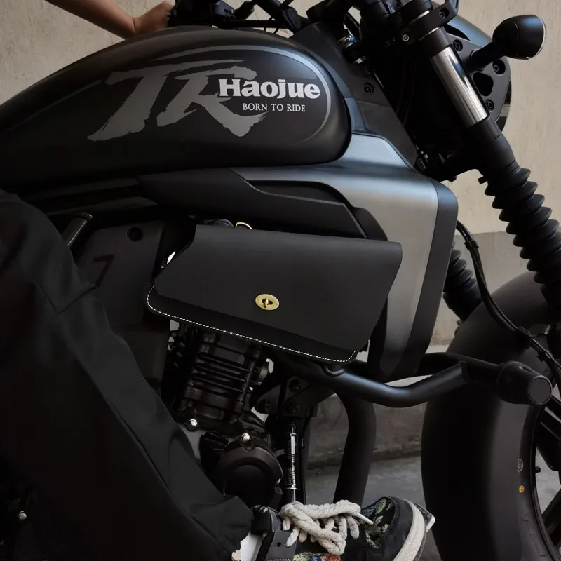 【Premium】For Haojue TR300 Plus Side Hanging Bag Water Cup Holder Modified Accessories Motorcycle Retro Cowhide Rear Seat Side Ba