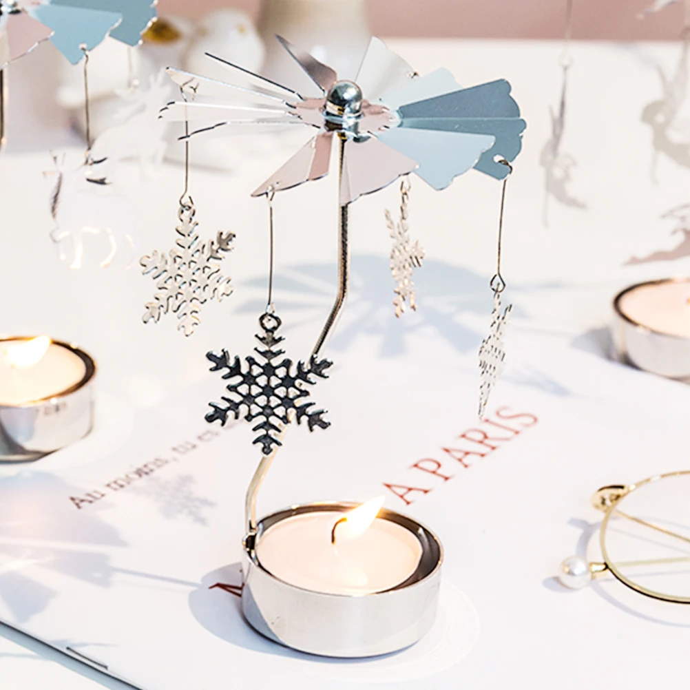 

Windmill Candleholder Silver 8x13cm Rotating Stick Metal Tea Light Holder for Holiday Party Decor Home Accent Lighting