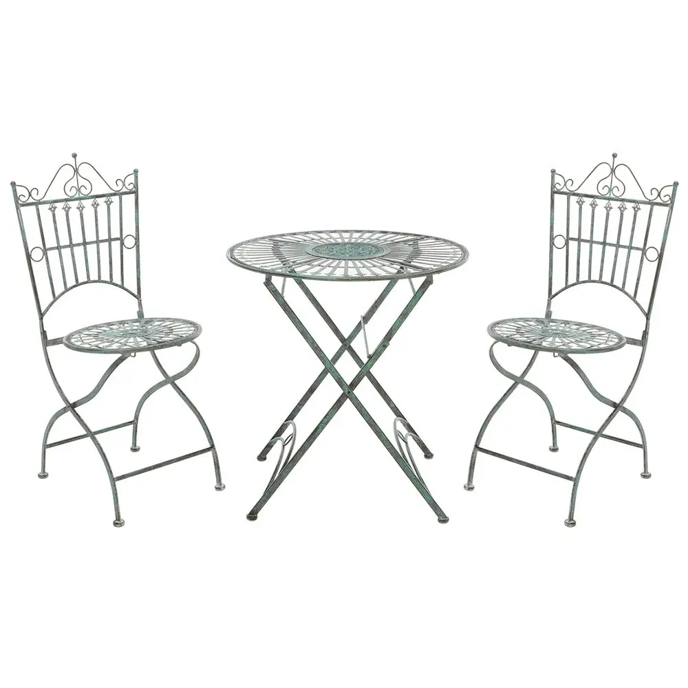 

Outdoor Collection Belen Victorian Antique Dark Green Wrought Iron 3Piece Bistro Set