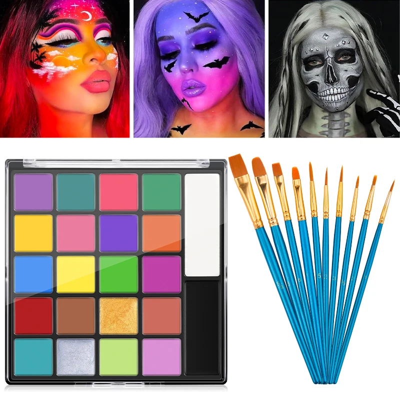 Peinture à l'huile pour le visage et le corps, 22 couleurs, pigment de peinture, peinture pour tatouage, art, cosplay, fête, non toxique, palette de peinture sûre pour le visage et le corps