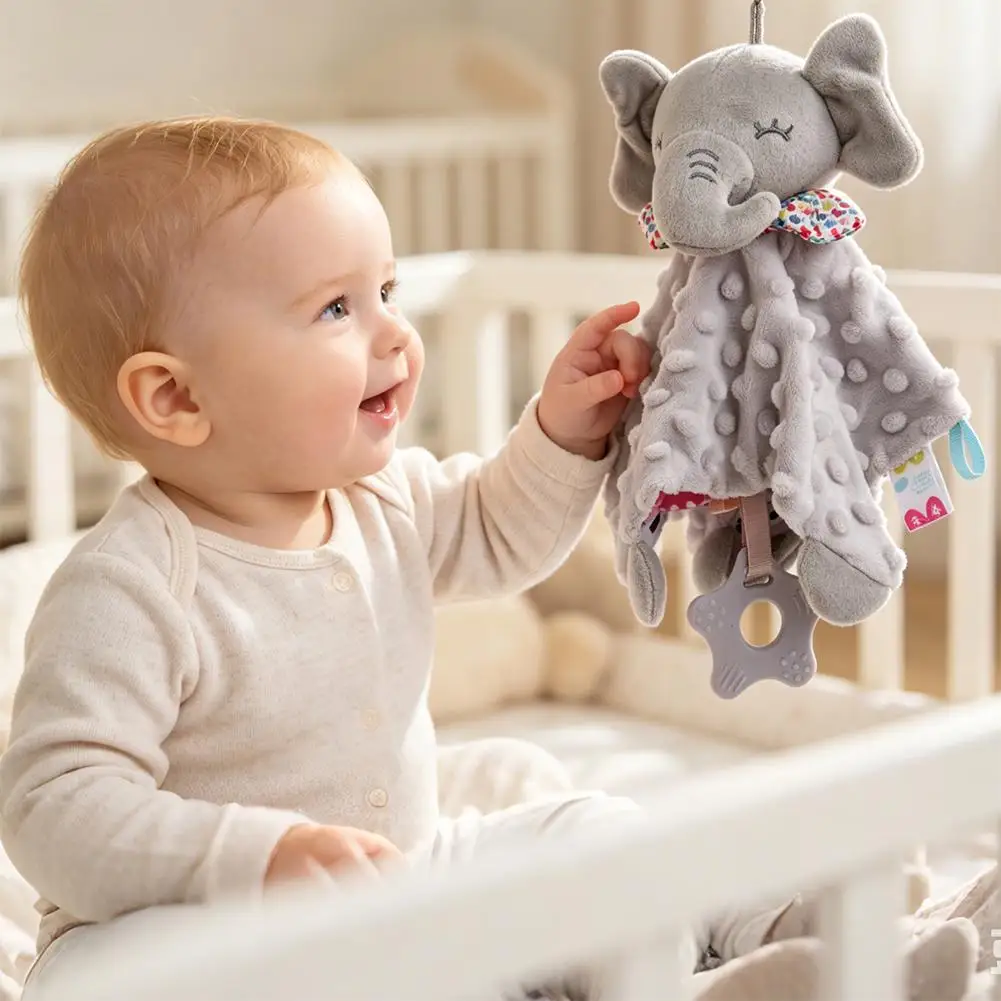 Security Blanket with Integrated Teether Elephant Rabbit Baby Comforter Blanket Soft Appease Towel Sleeping Towel Baby Gifts