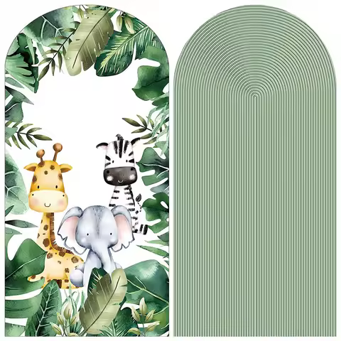 Mehofond Custom 2-Sided Safari Animal Arch Backdrop Cover Baby Birthday Party Green Leaves Festa Background Baby Shower Decor
