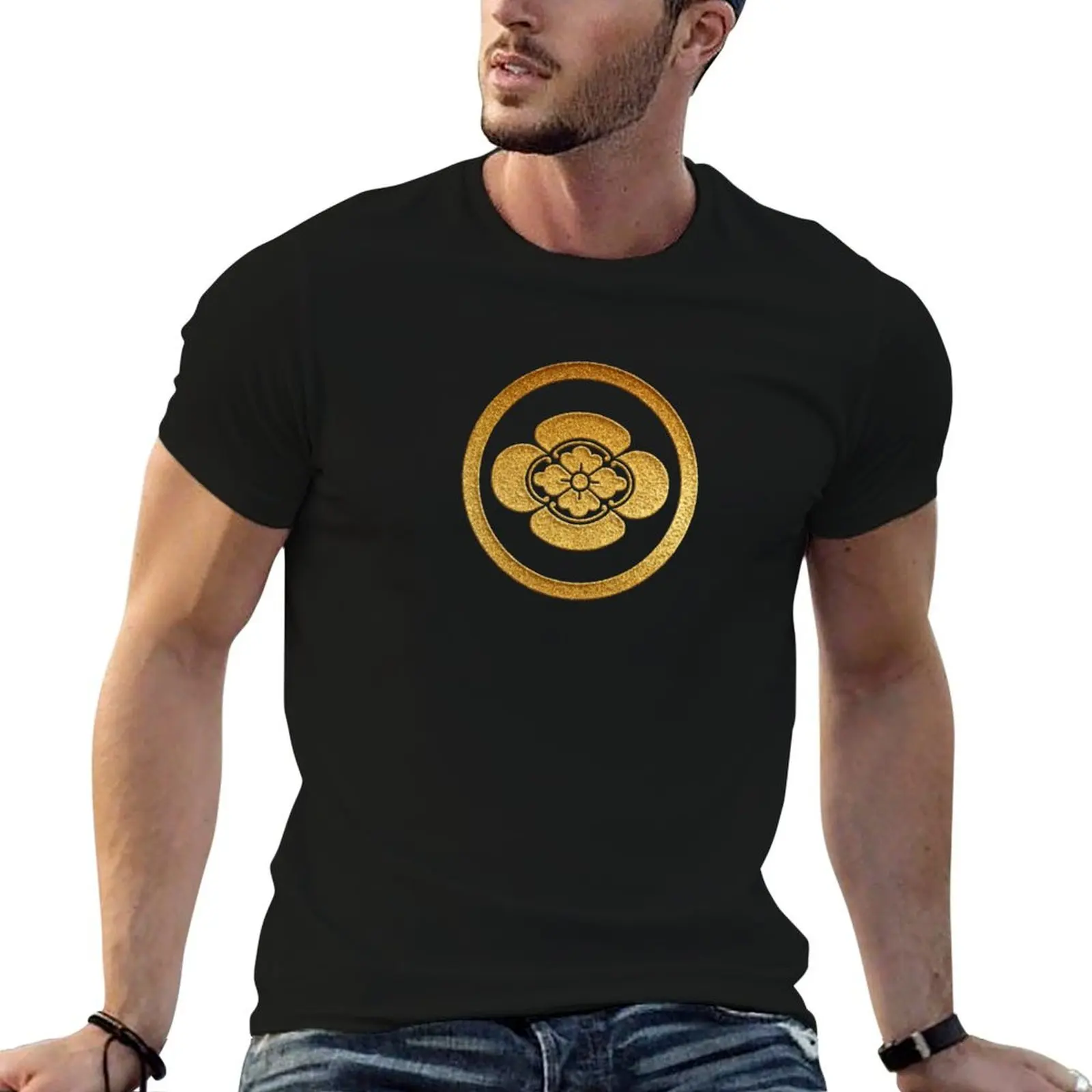 Maruni Mokko Kamon in Gold Seal T-Shirt Relaxed Casual Short Sleeve Tee