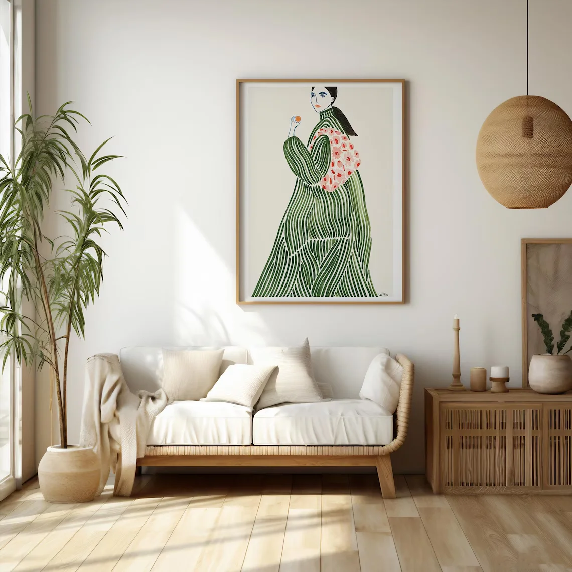 Boho Wall Art, La Poire Green Coat Wall Art, Abstract Line Art, Green Wall Art Digital Print, Home Decor, Instant Download, La P