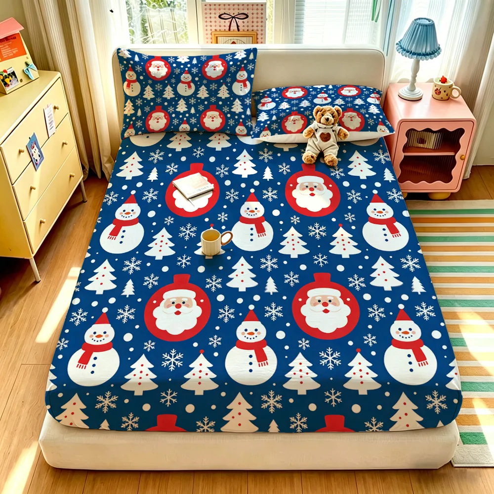 3PCS Santa Claus Snowman Xmas Tree Snowflake Print Duvet Cover Set No Insert Soft Washable 1 Duvet Cover 2 Pillowcases Fashio