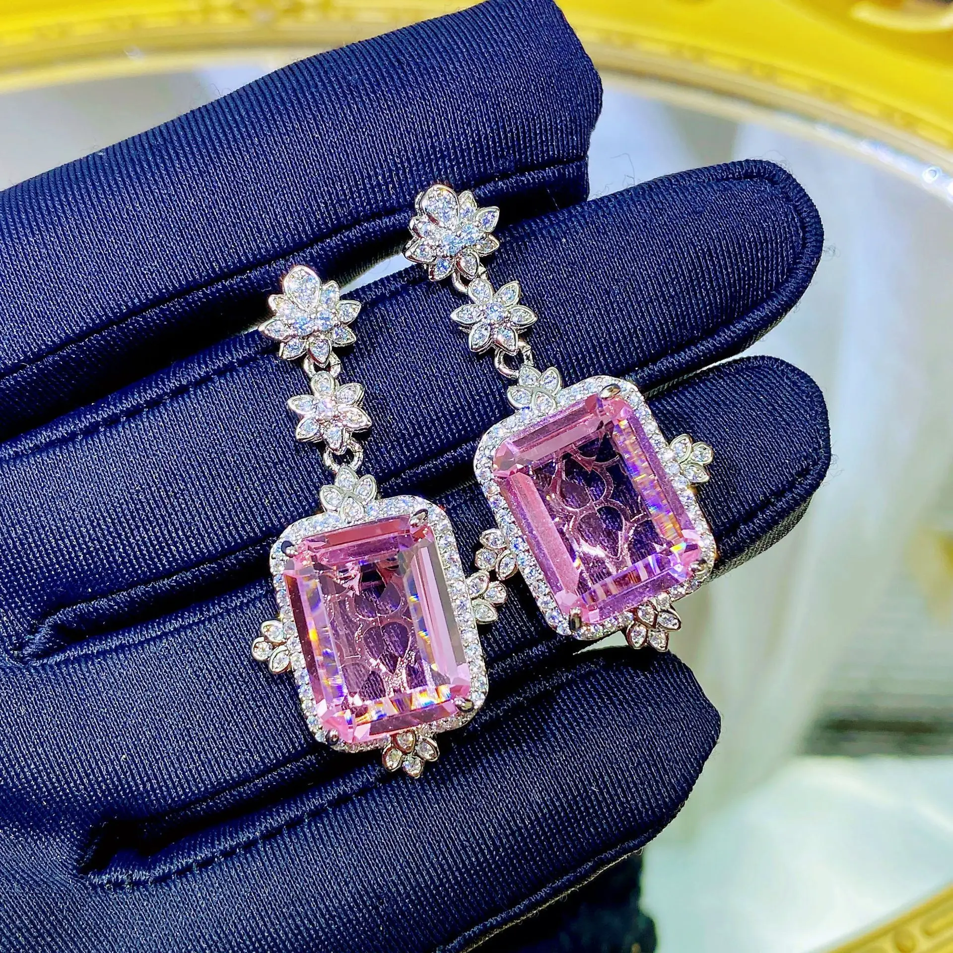 Top Quality Sterling 925 Silver Jewelry Sets Pink Cubic Zircon Ring Earrings Pendant Necklace Jewelry Set Wholesale Fine Jewelry