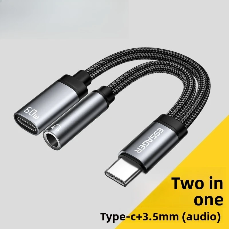 

2-in-1 Type-C to 3.5mm Audio Jack Adapter, Charging Listening Converter, Type-C Earphone Transfer Cable for Phone
