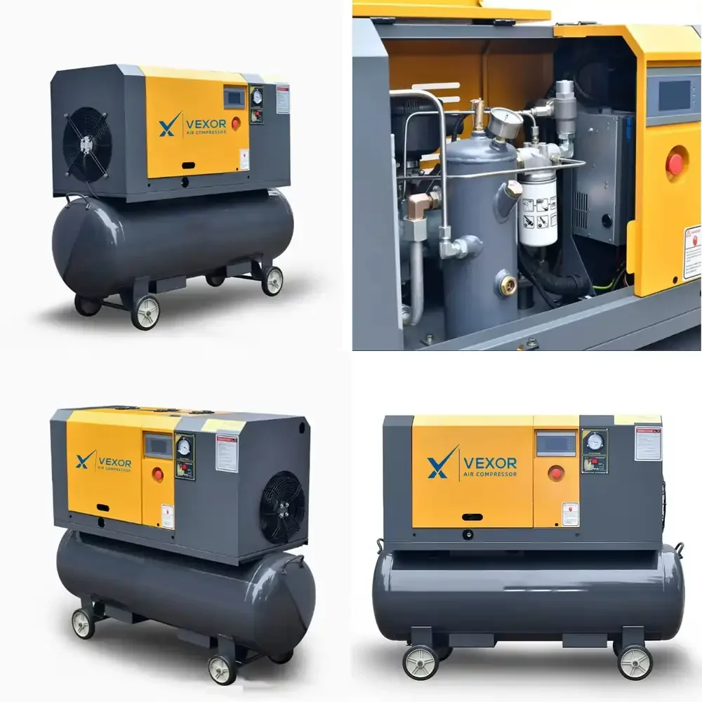 All in One Integrated Screw Air Compressor for PM Variable Frequency Drive 7.5kw 15kw 8Bar Industrial Portable Air Compressor