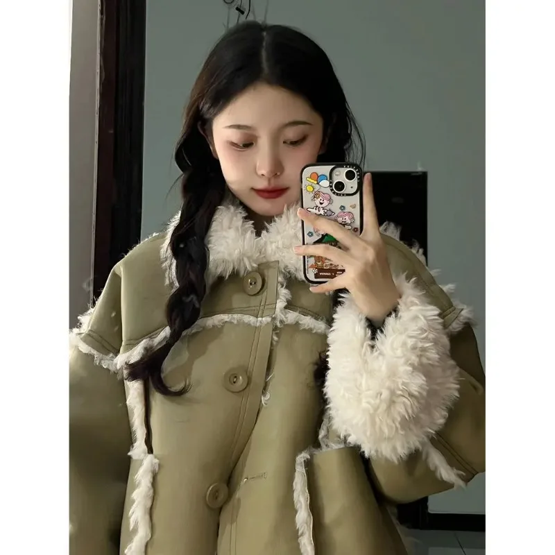 2024 Winter New Style Lamb Coat Women Mid-length Velvet Jackets Fur Integration Lamb Money Female Loose-fitting Overcoat N80