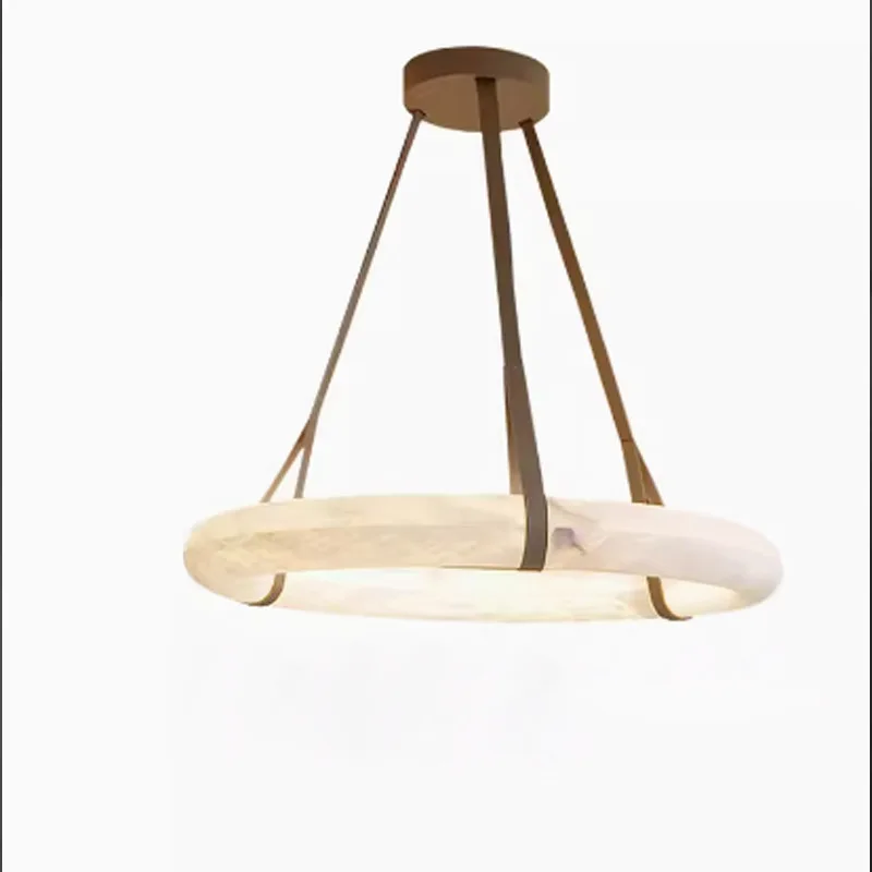 Simple modern natural marble chandelier round designer model room dining room new Chinese high-end villa living room lamp