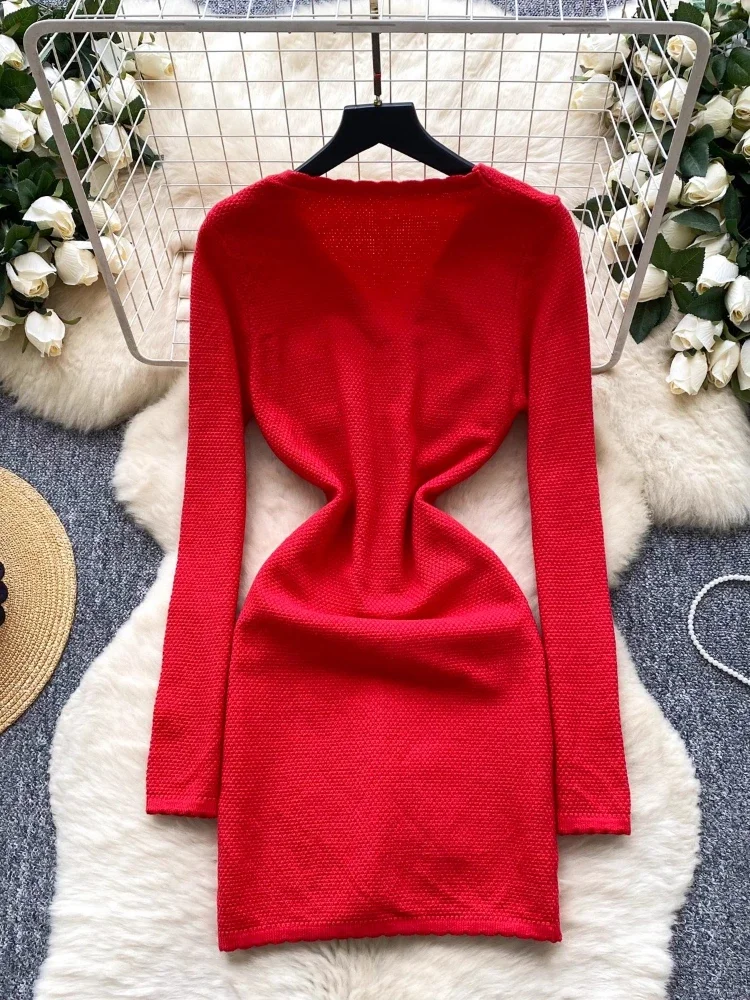 فساتين محبوكة جديدة للنساء بياقة على شكل V مع فيونكة حلوة تونك مزاجه رداء نسائي 2025 أزرار عتيقة من Vestidos De Mujer ​ فستان بوديكون