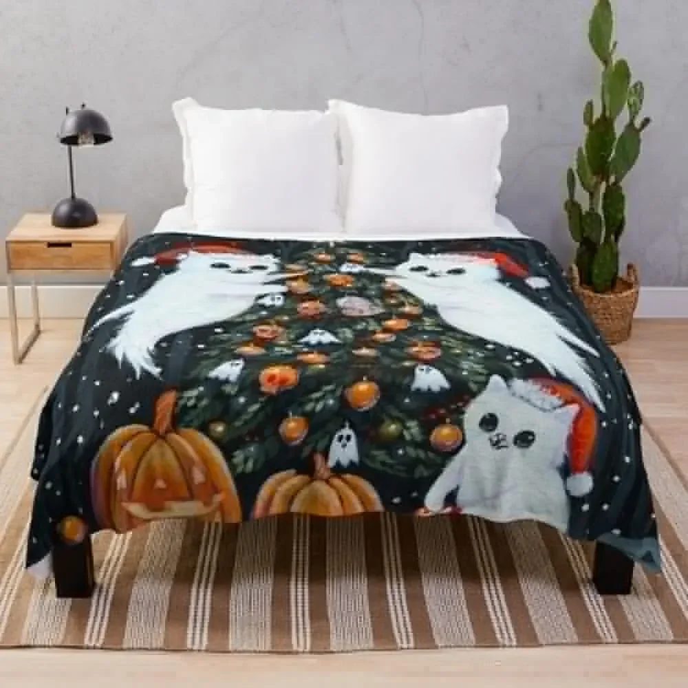 

Decorating the Halloween Christmas Tree Throw Blanket bed plaid Plaid on the sofa Large Blankets