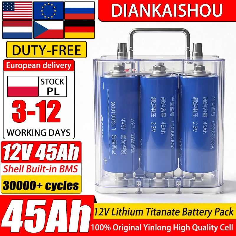 Pacco batteria al litio titanato Yinlong 12V 45Ah, 30000 cicli, grado A, originale LTO 66160, scarica 10C, 6S, fai da te, 12V, per camper, auto, avviamento, audio, batteria ricaricabile, materiale