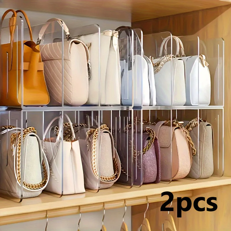 2Pcs Clear Acrylic Handbag Storage Boxes Space Saving Closet Dividers For Bags Wallets Home Retail Sewing Display Shelves