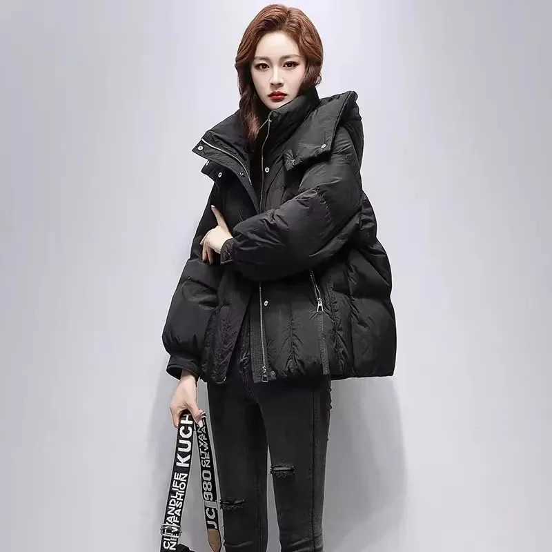 2025 Winter Women's New Short Coat Hooded Cotton-padded Jacket Female Padded Joker Fashion Jacket Casual Korean Warm Overwear