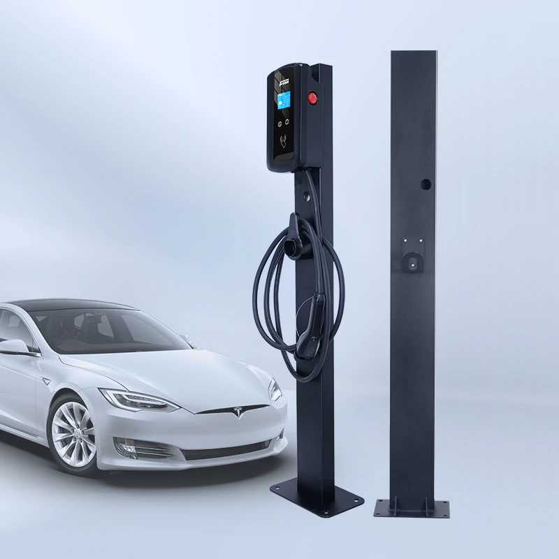 Nueva Estación de Carga para Vehículos Eléctricos, Columna Universal para Exteriores con Marco Fijo e Interfaz Tesla, Salida de 22kW AC/DC