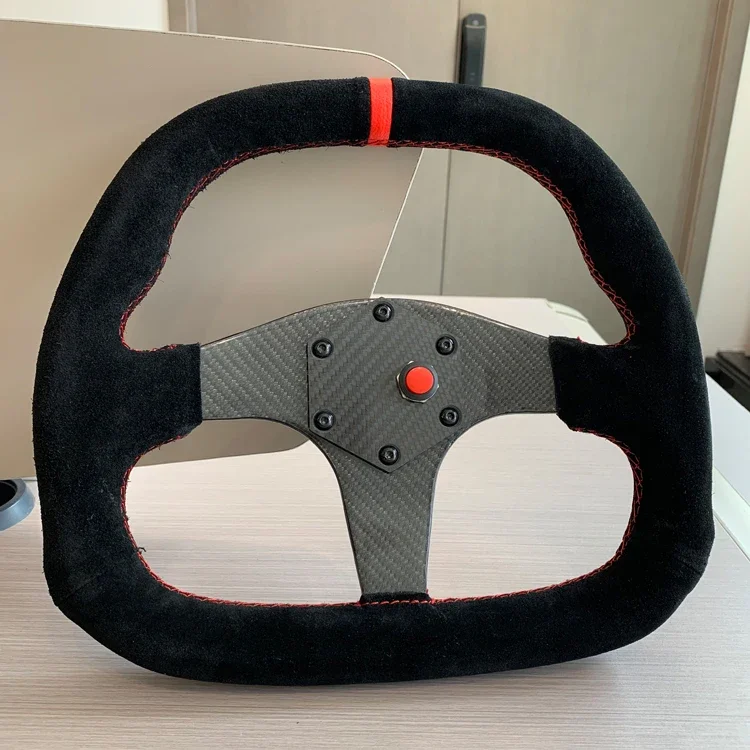 TIYPEOR universal genuine carbon fiber+suede thickened bracket red joint D-shaped car steering wheel