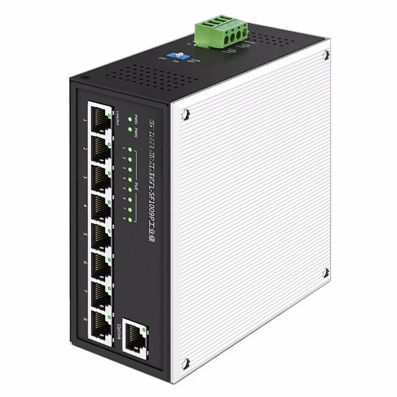 

TL-SF1009P industrial grade 9 ports 100M aluminum alloy shell wall hanging, guide rail type installation 8 ports