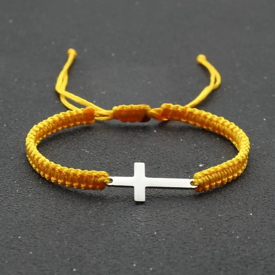 UILZ Creative Personality Stainless Steel Cross Hand-woven Adjustable Colored String Couple Versatile Bracelet