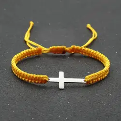 UILZ Creative Personality Stainless Steel Cross Hand-woven Adjustable Colored String Couple Versatile Bracelet