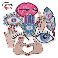 9pcs Lot Eyes Hand With Iron On Patches Anime Diy For Clothing Small Embroidered Thermal Pack Mochila Jackets Sew Fabric Parches
