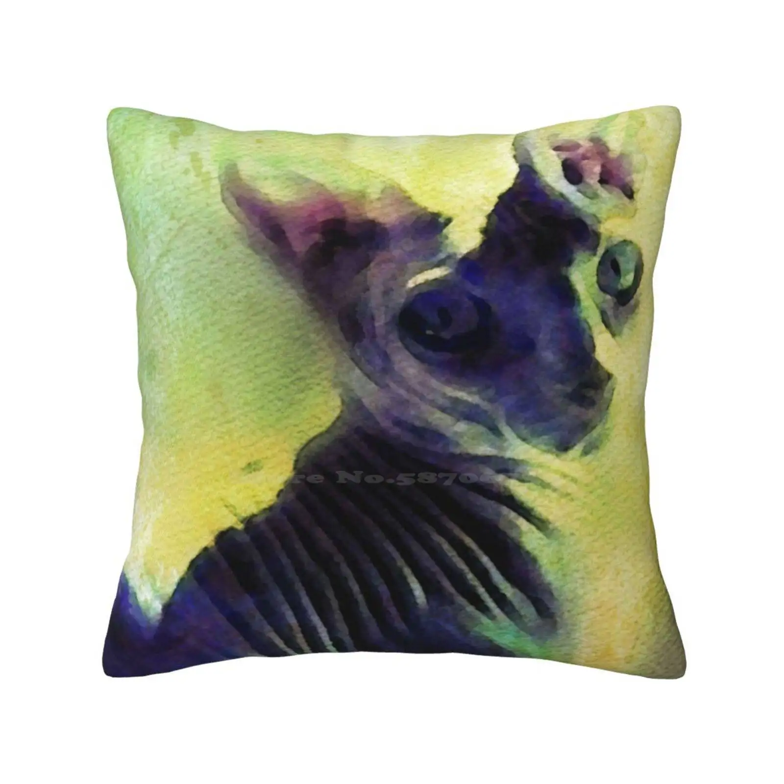 New Directions Pillowslip Pillowcase Animals Cats Sphinx Expressive Digital Watercolor Green Yellow Modern Bunny Clarke