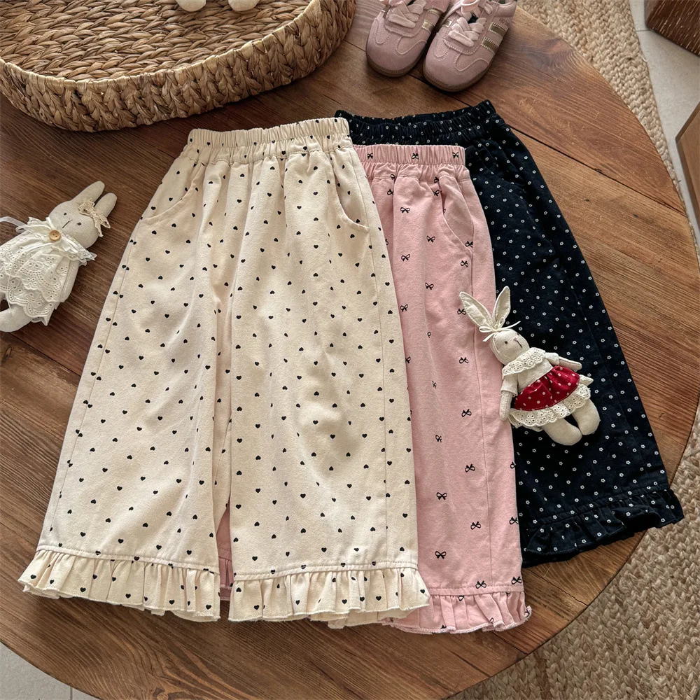 

Baby Girls Autumn Pants Heart Bowknot Printed Toddler Girls Trousers Simple Elastic Waist Kids Baby Girls Straight-leg Pants