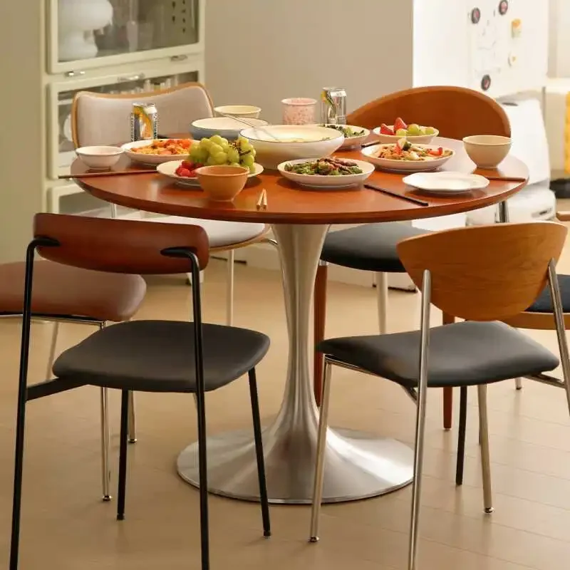 Европейский стиль, каменная плита, твердая древесина, домашний обеденный стол в скандинавском стиле, круглый обеденный стол, простой интернет-знаменитости