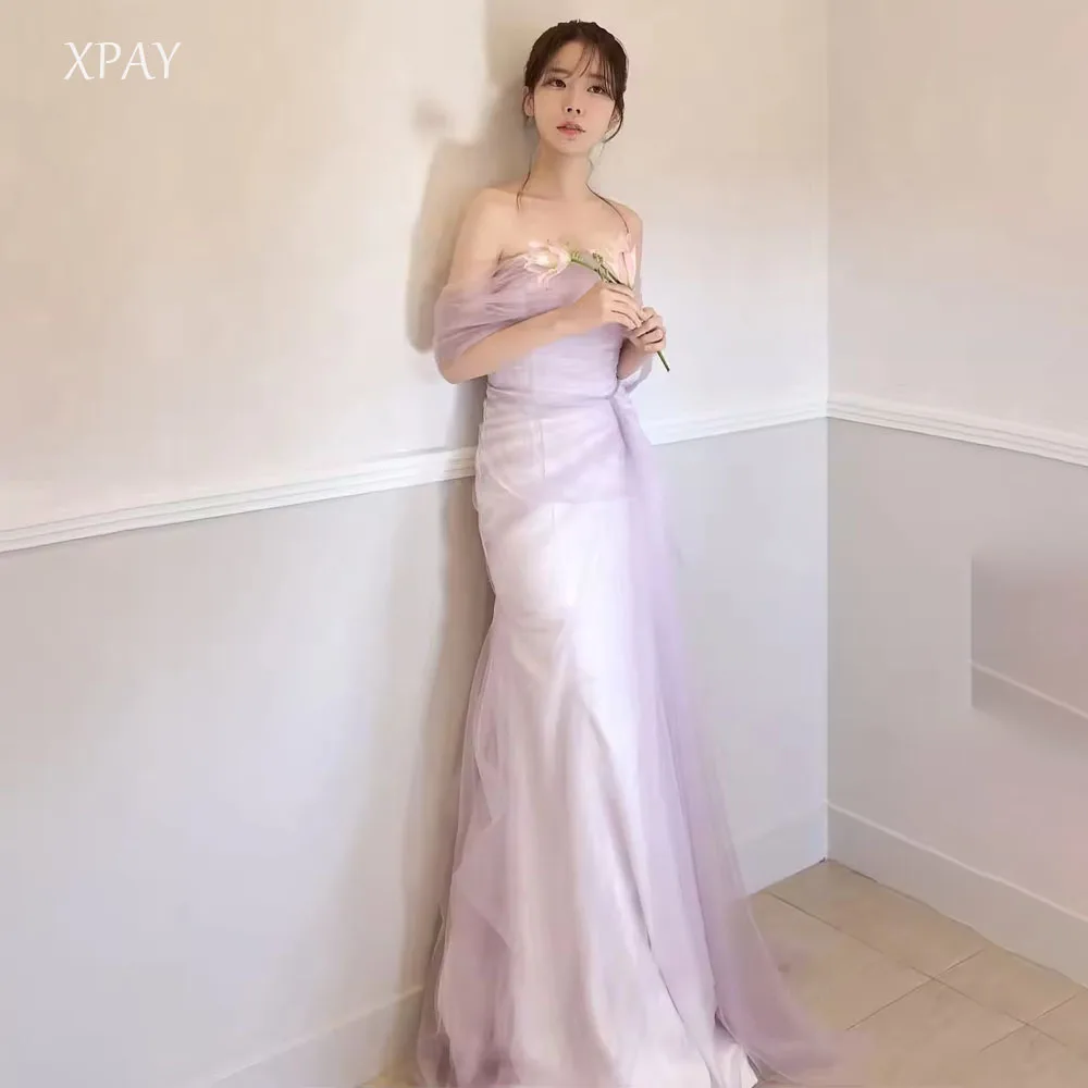 

XPAY Light Purple Tulle Evening Dresses Off the shoulder Party Dress Elegant Backless Prom Gowns Customized Formal Party