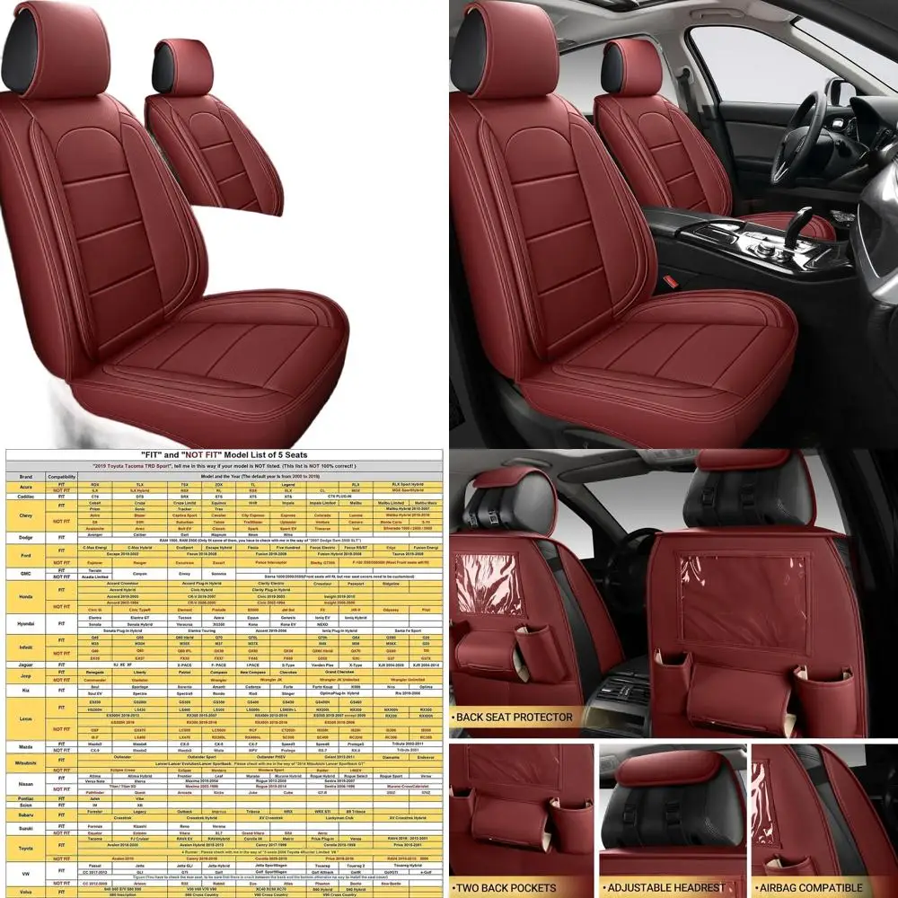 

Universal Burgundy Leather Seat Covers with Backseat Organizer for Most Cars, SUVs, and Trucks (Front Pair)