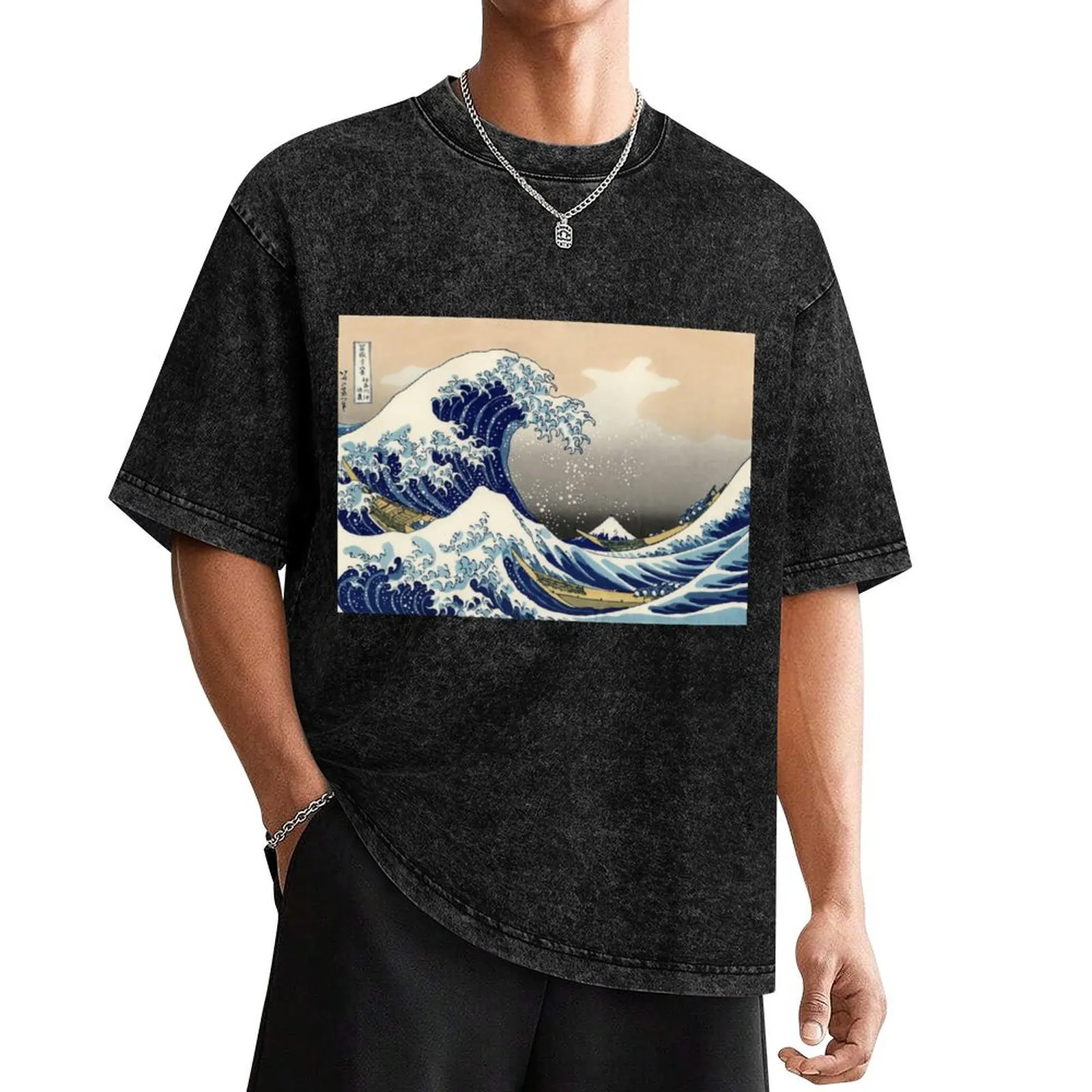 Camiseta de anime vintage The Great Wave Off Kanagawa para hombre, camisas holgadas de peso pesado