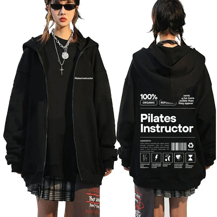 

Pilates Instructor Graphic Zipper Hoodie Men Women Fitness Gym Oversized Zip Up Jacket Men's Funny Workout Bodybuilding Hoodies