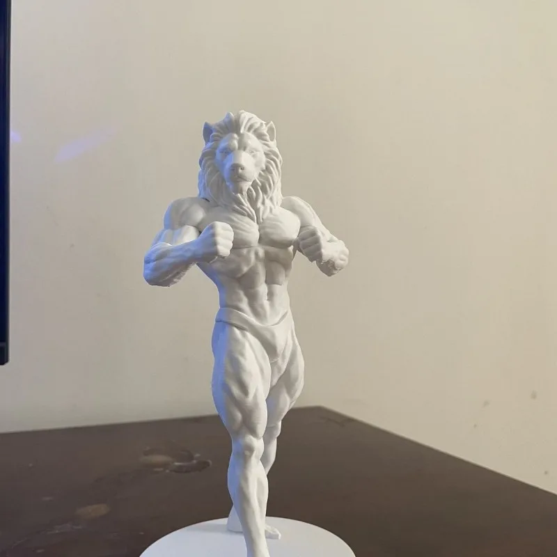 25cm Lion Head Muscle Man Statue 3D Print White Mold Figure Bodybuilding Sculpture DIY Painting Desktop Home Decor Ornament