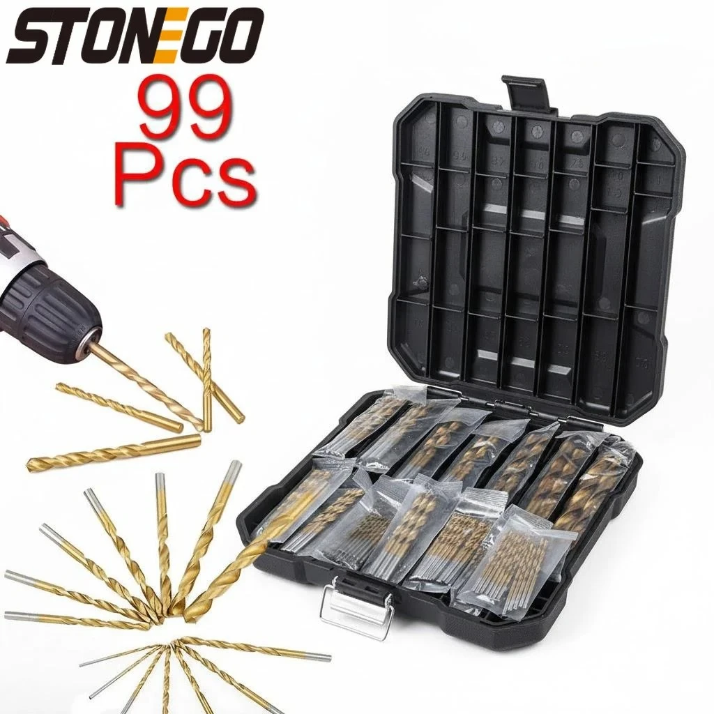 

99 шт. спиральные сверла с титановым покрытием, деревообрабатывающие сверла с прямым хвостовиком, высокоскоростные инструменты для металла и дерева