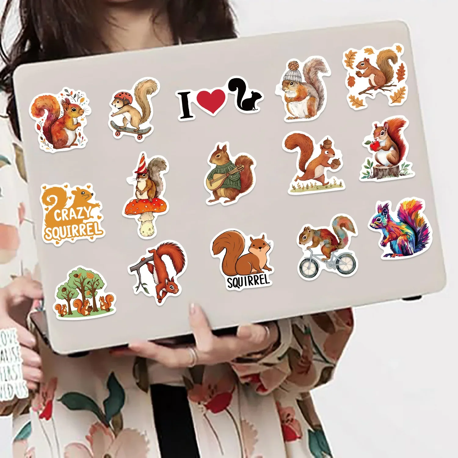 50pcs Squirrel Series Cartoon Cute Waterproof  Sticker Skateboarding Snowboard Decorative Mobile Phone Retro Vinyl Sticker