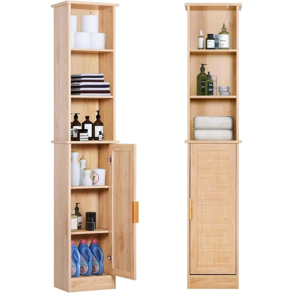 

65'' Tall Bathroom Storage Cabinet Organizer Wood Slim Floor Freestanding Cabinet Linen Tower with Door & 6 Shelves, w/Adjustabl