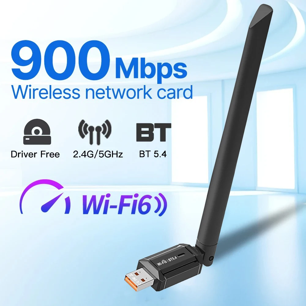 900Mbps WiFi 6 USB Adapter Bluetooth 5.4 AX900 USB Dongle Wireless Network Card Dual Band 2.4G 5G Ethernet Receiver Free Driver