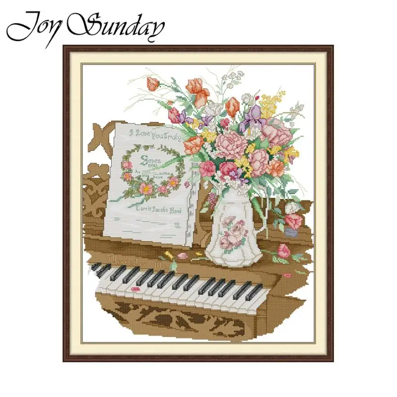 

Joy Sunday Cross Stitch Kit Romantic Piano Aida 16CT 14CT 11CT Counted Printed Fabric DIY Embroidery Set Art Crafts