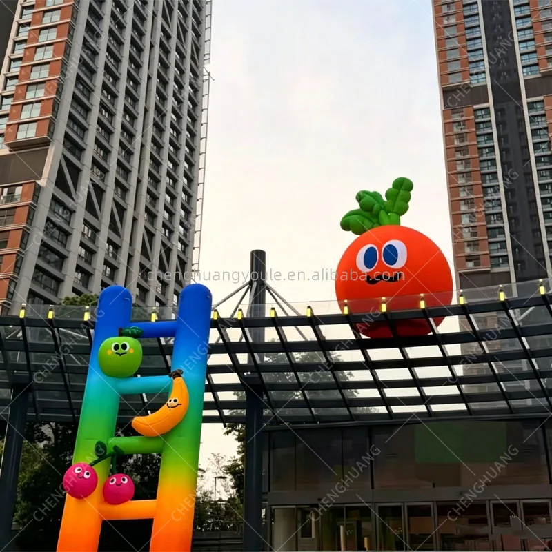LED Giant Inflatable Rainbow Ladder with Fruits Banana Cherry Apple Pear, Outdoor Entrance Decor for Event Advertising